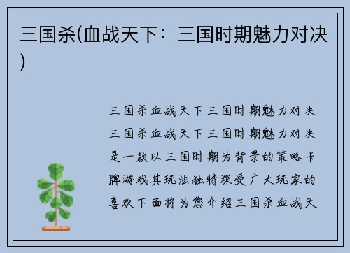 三国杀(血战天下：三国时期魅力对决)
